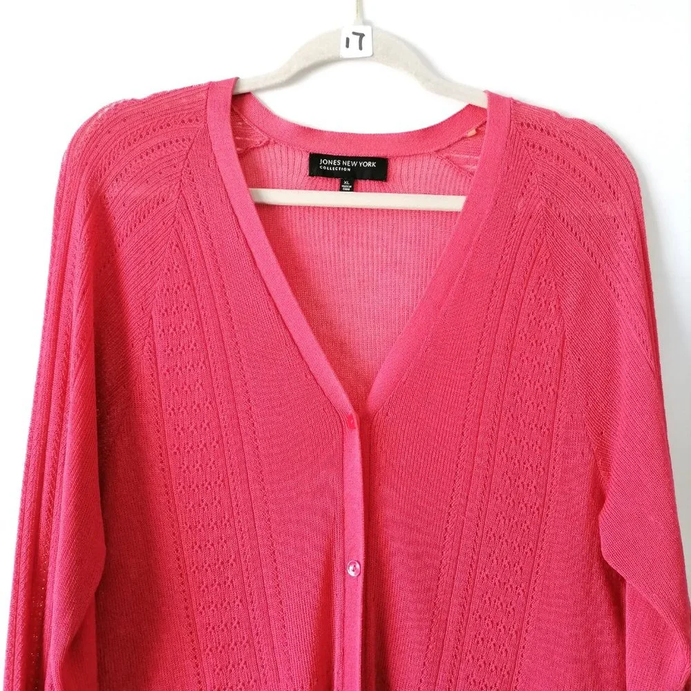 Jones New York Collection Womens V-Neck Hem Scalloped Cardigan Sweater Size XL - Picture 2 of 7